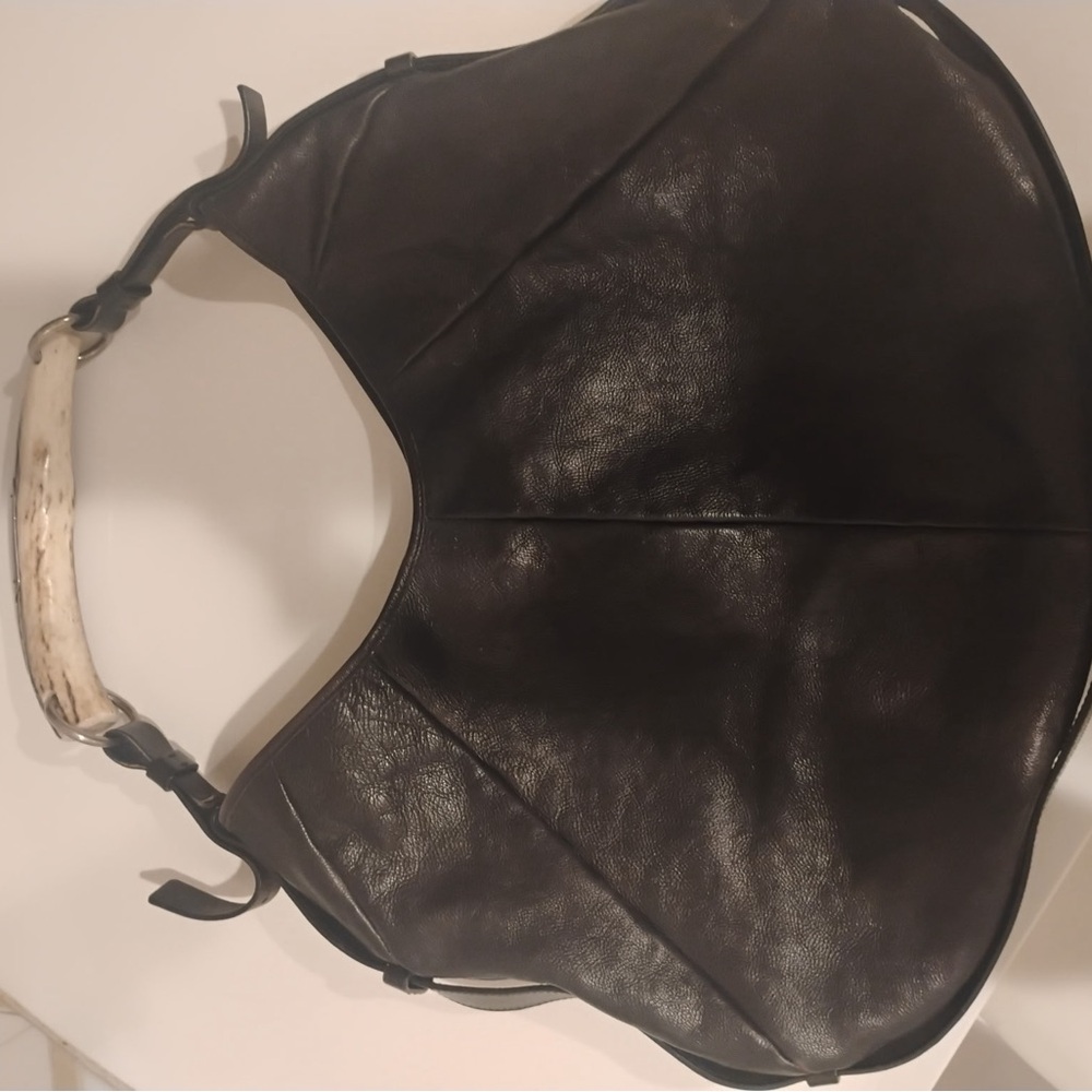 Yves Saint Laurent Dark Leather Bag With Bone Handle